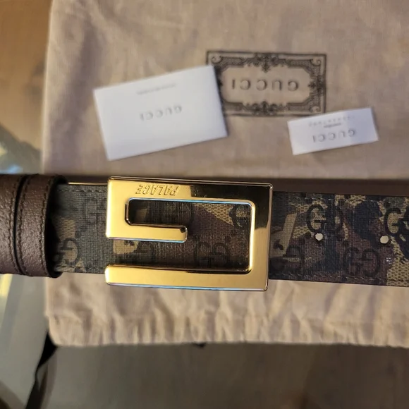 Authentic Palace x Gucci Supreme G Square Buckle Reverrsible Camouflage Belt